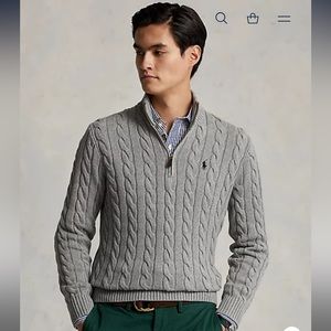 Ralph Lauren Polo Gray Cable-Knit Cotton Sweater Size L [BRAND NEW WITH TAGS]